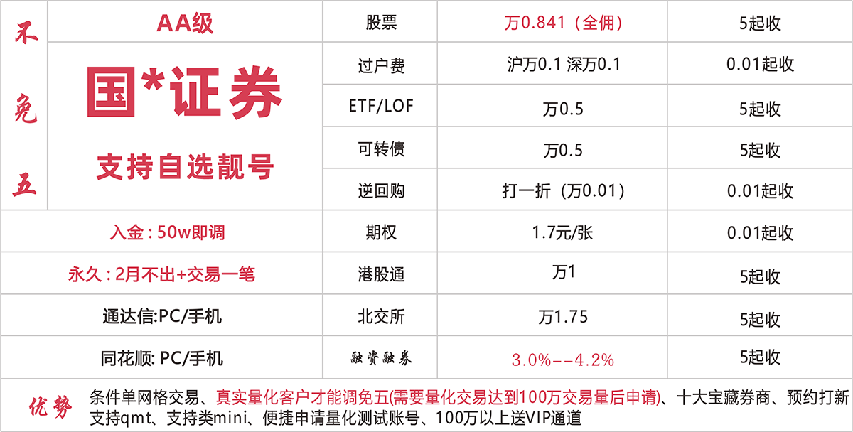 国*证券(免五和不免五二选一)